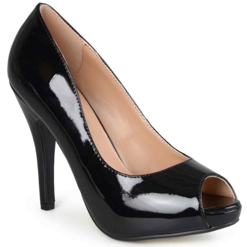 Journee Patent Peep Toe Platform Pumps